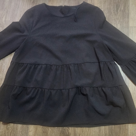 COS A Line Womens Top Sz 8 Black 3/4 Gathered Sleeve Lightweight Wool Oversized - Picture 10 of 15